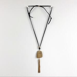 Leather And Stone Tassel Adjustable Necklace